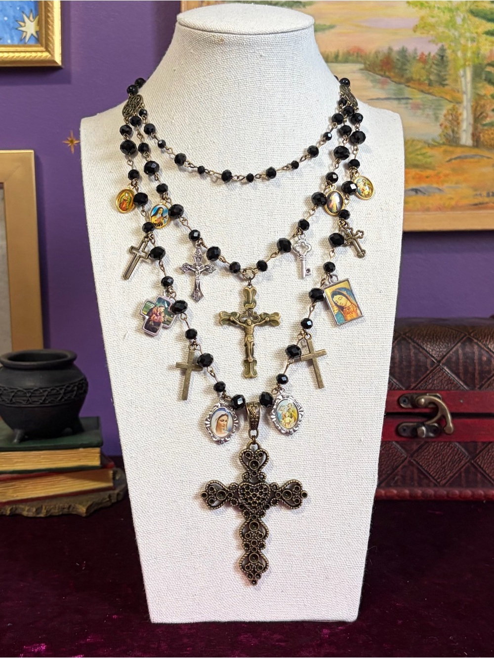 One of A Kind Cross Collector Layered Statement Necklace